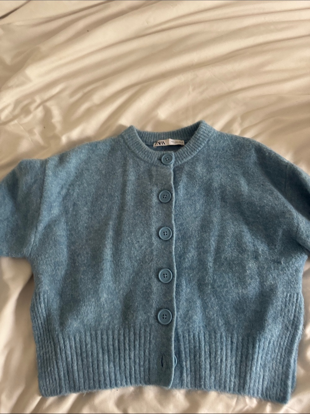 Zara Sky Blue Button-Up Short Sleeve Cardigan